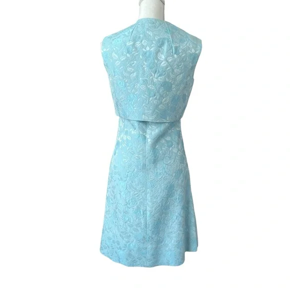 VTG 60s sky blue brocade cocktail dress matching shrug jacket women small - Picture 2 of 6